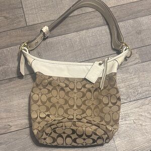 Coach Tan and Cream Signature Shoulder Bag